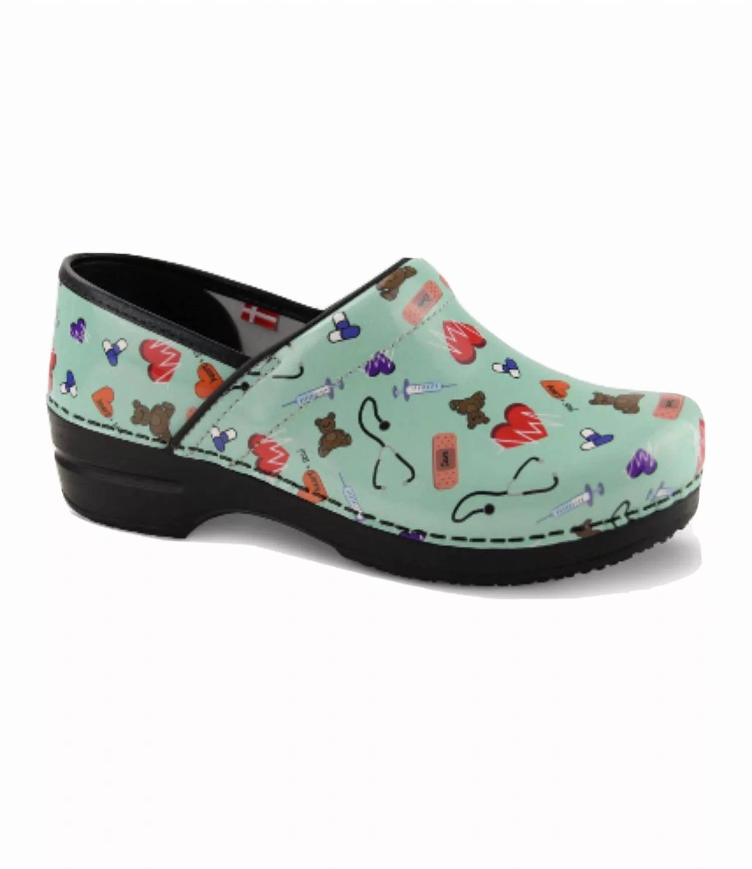 Comfortable Arch Women's Smart Step Professional Clog In Printed Patent Teal