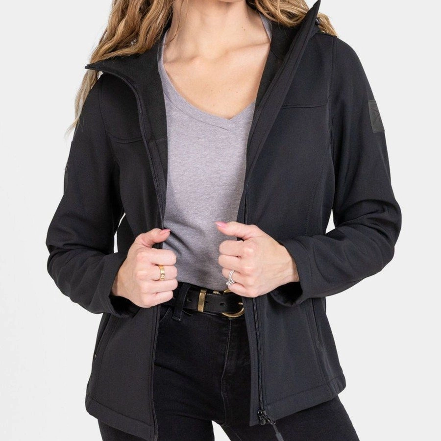 Women's Soft Shell Jacket - Black Reversible Dual Layer Modern Drop Tail Hem
