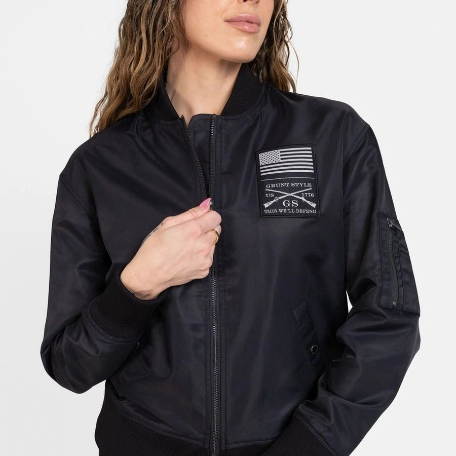 Women's Stealth Bomber Jacket - Black ElasticWaistband