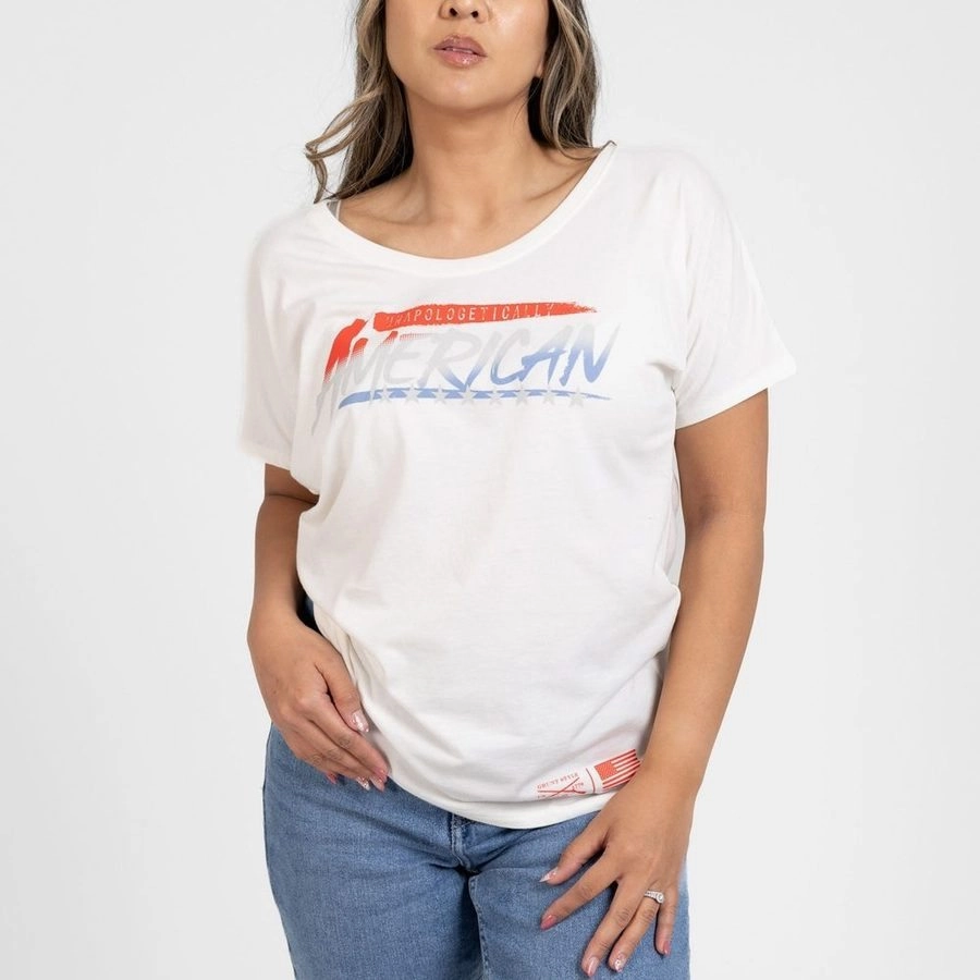 Women's Unapologetically American Slouchy T-Shirt - White City Fashion Look Travel Friendly