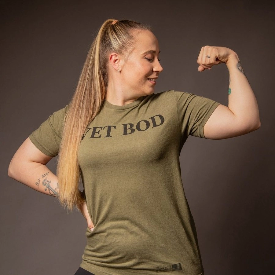 Elastic Fit Chafe Free Armhole Women's Vet Bod Boyfriend Fit T-Shirt - Military Green