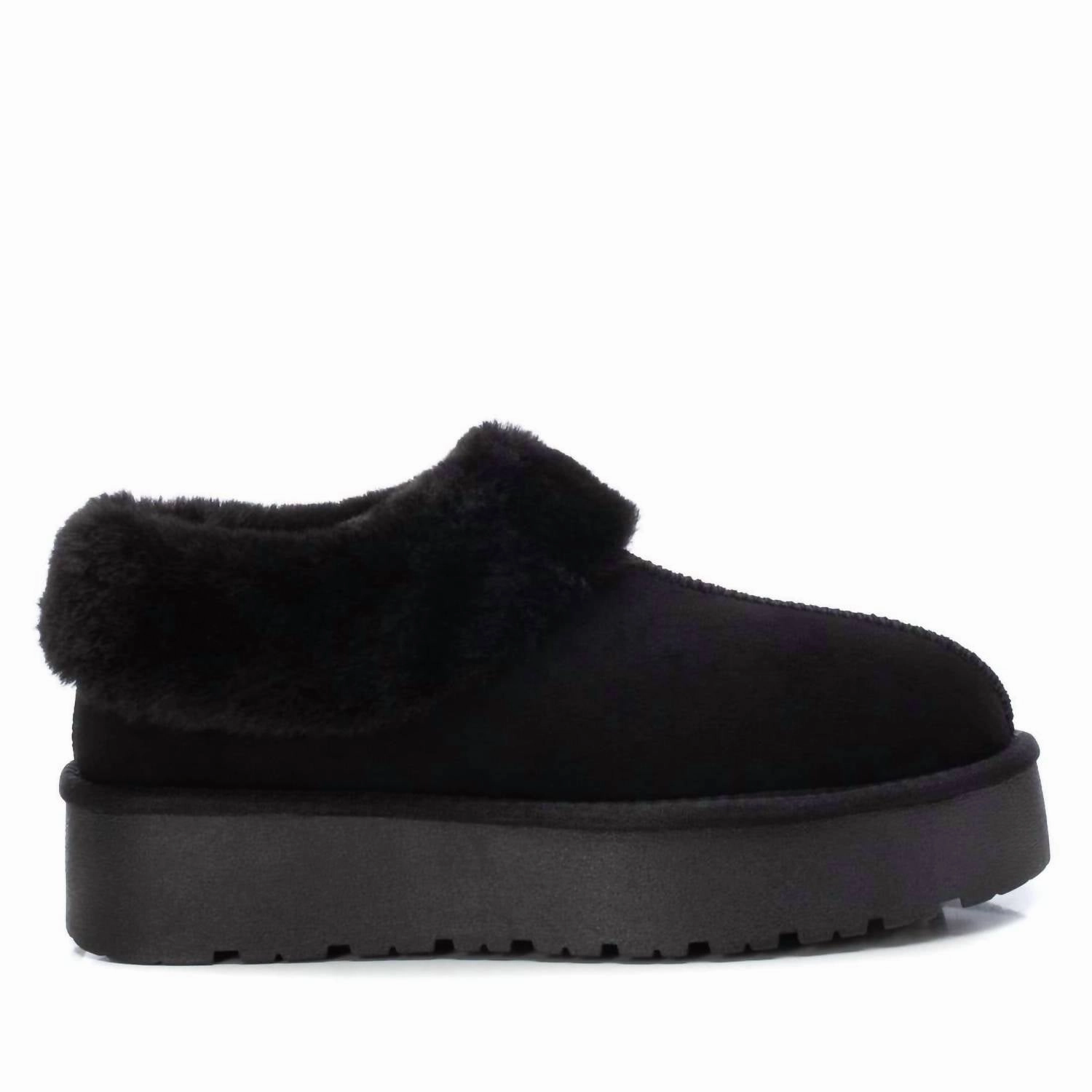 Women's Winter Suede Clogs In Black Comfy Step-On