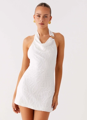 Love Line Halter Mini Dress - White Autumn Ready Smooth Edge