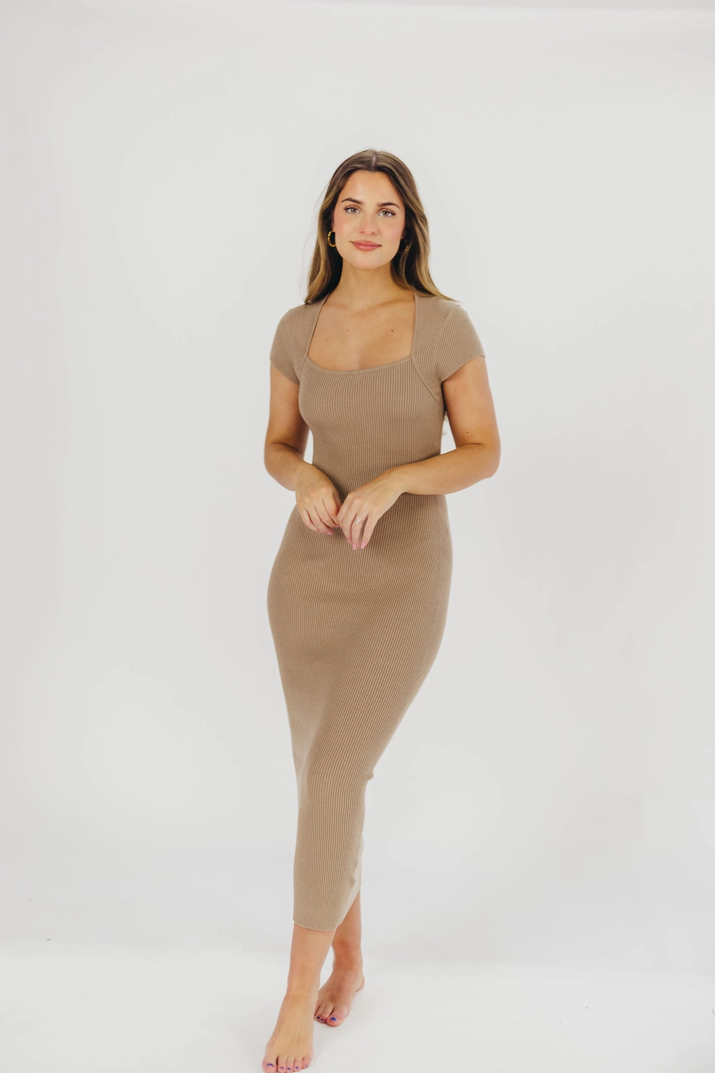 Color Soft Wide Swing Wren Ribbed Knit Maxi Dress with Square Neckline in Taupe (XS-XL) - Worth Collective Exclusive *Final-Sale*