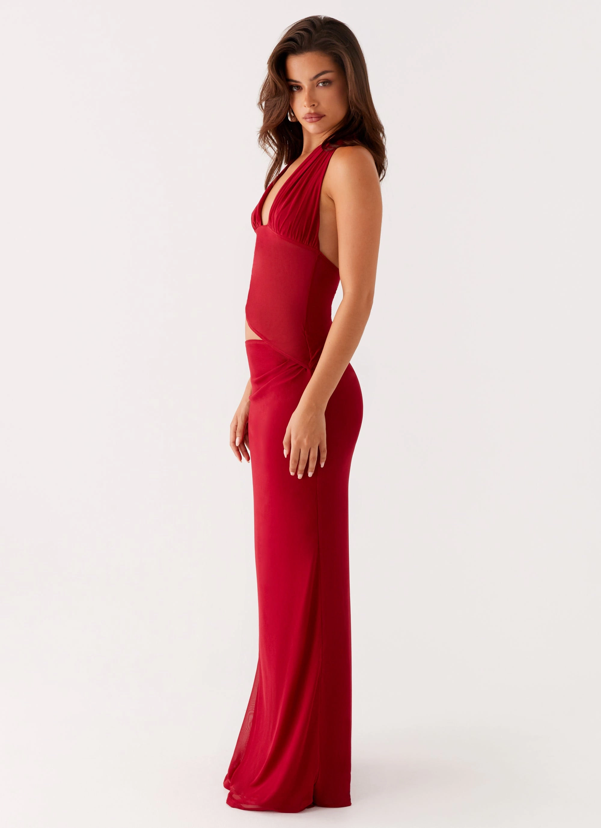 Urban Edge Main Act Halter Maxi Dress - Raspberry