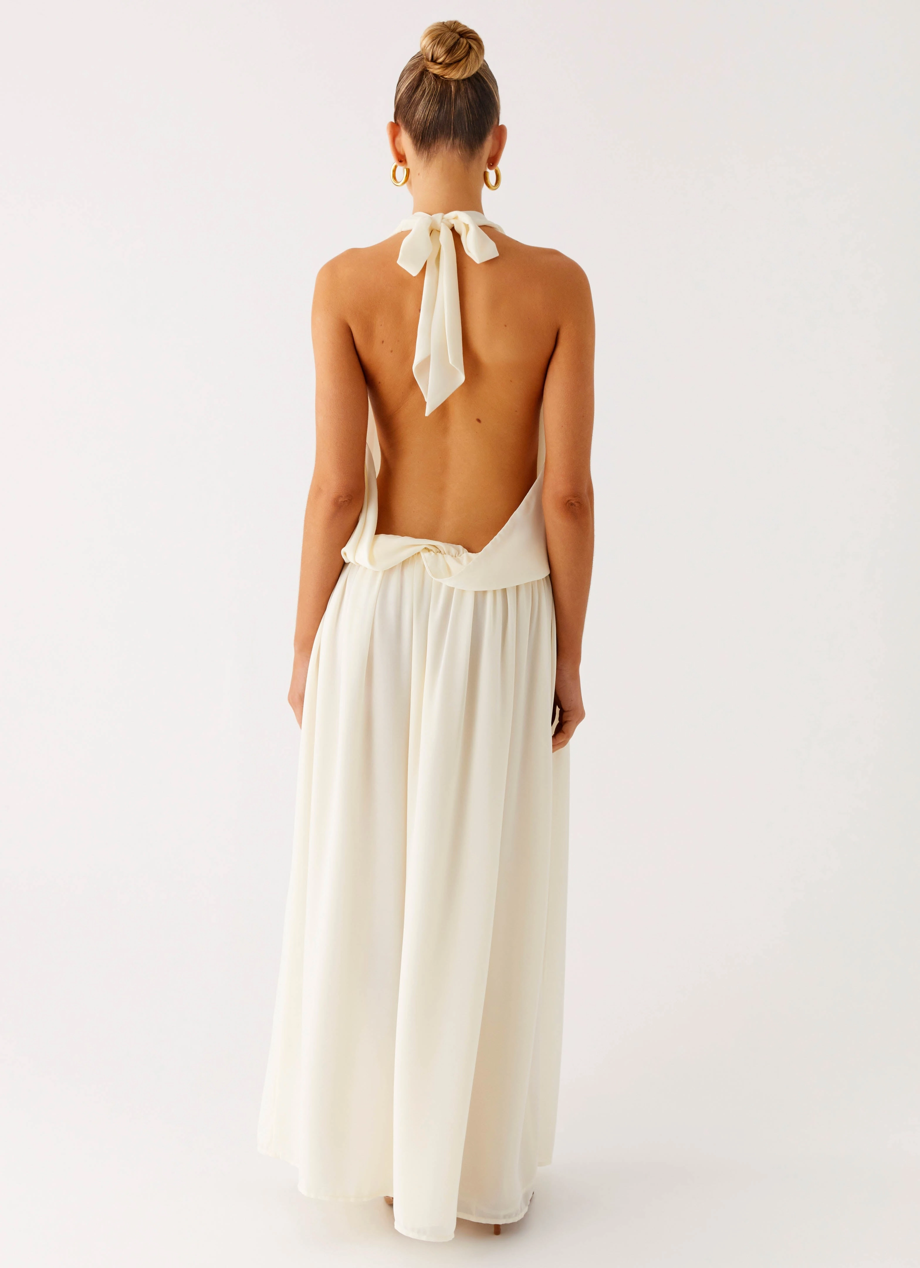 Narlah Halter Maxi Dress - Ivory Vibrant evening gown Silk Shine