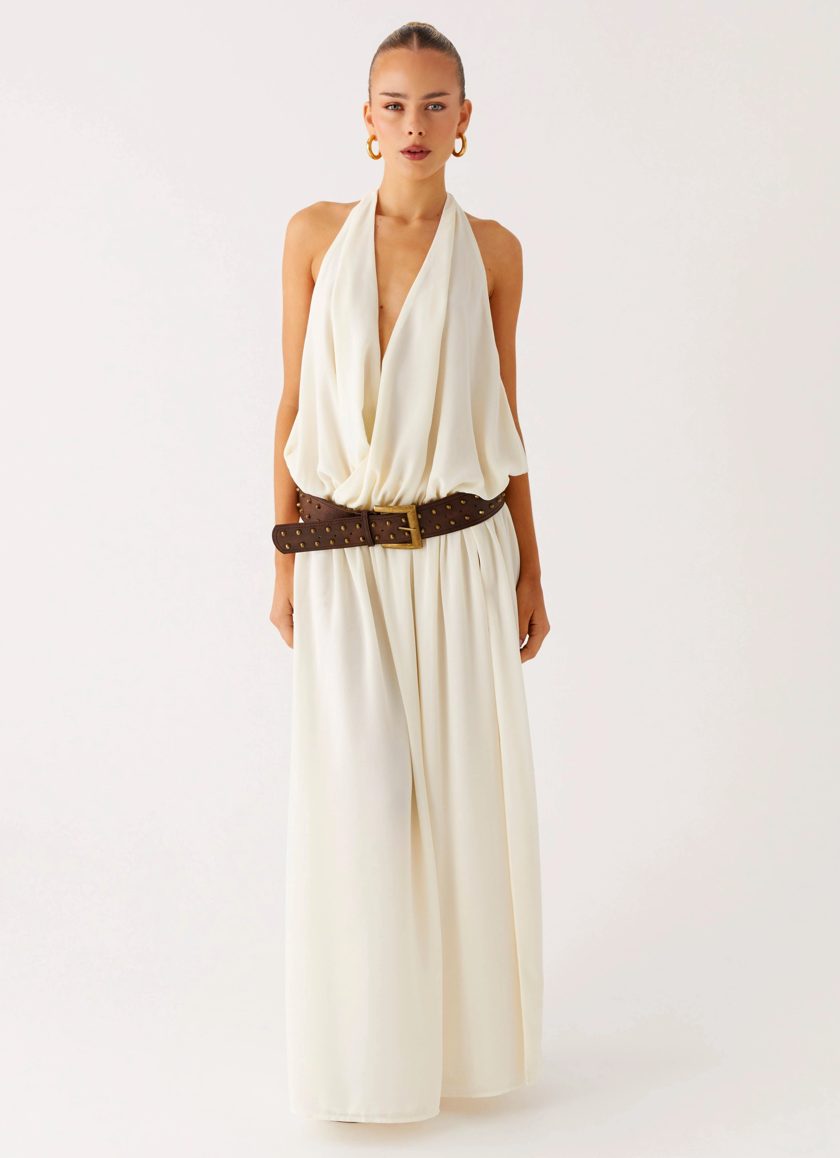 Happy Glow Minimal Design Narlah Halter Maxi Dress - Ivory