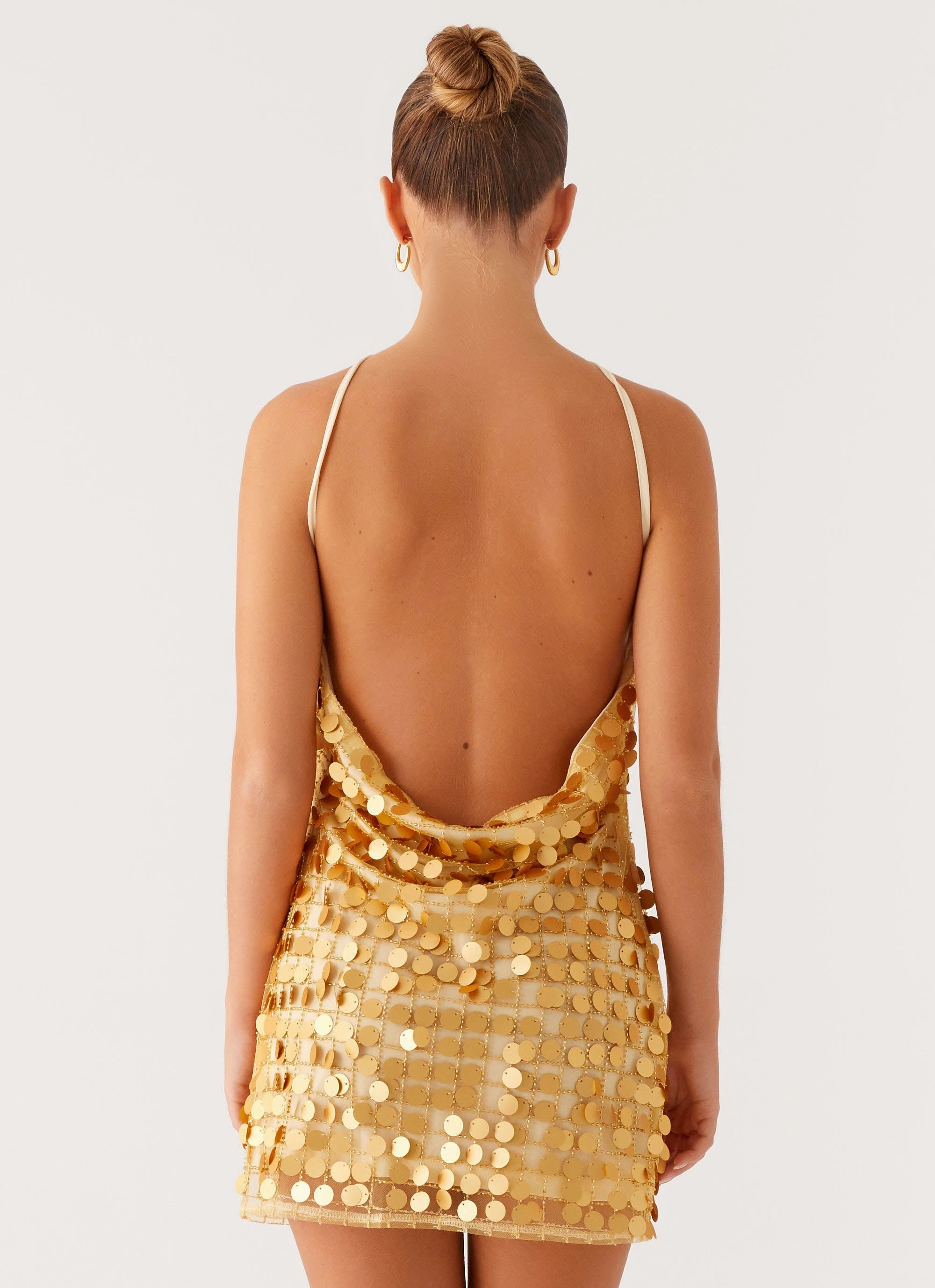 ConvertibleNeckline Premium Quality Xander Sequin Mini Dress - Gold