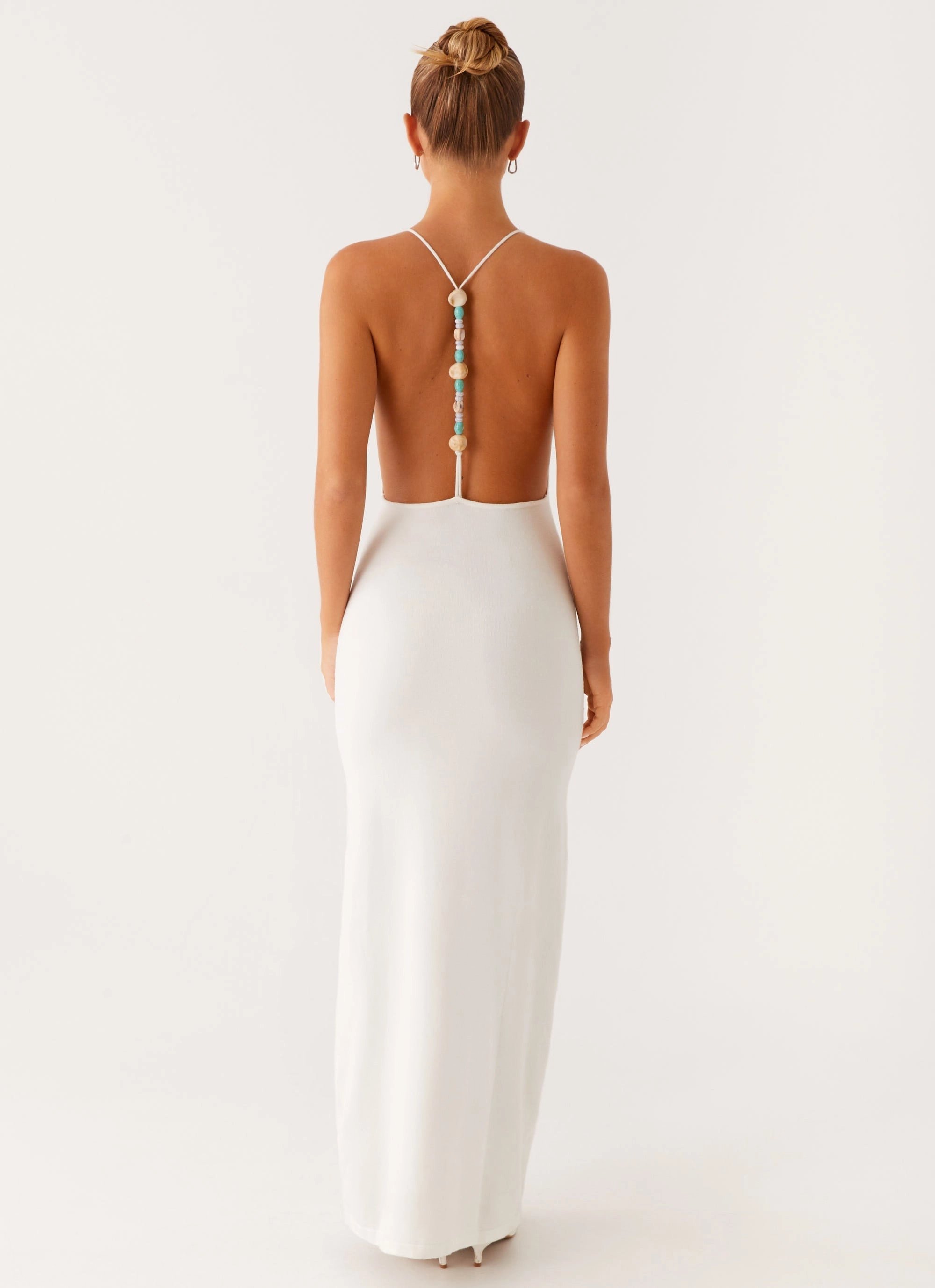 Yalina Knit Maxi Dress - Ivory Smocked-Detail Subtle Mood