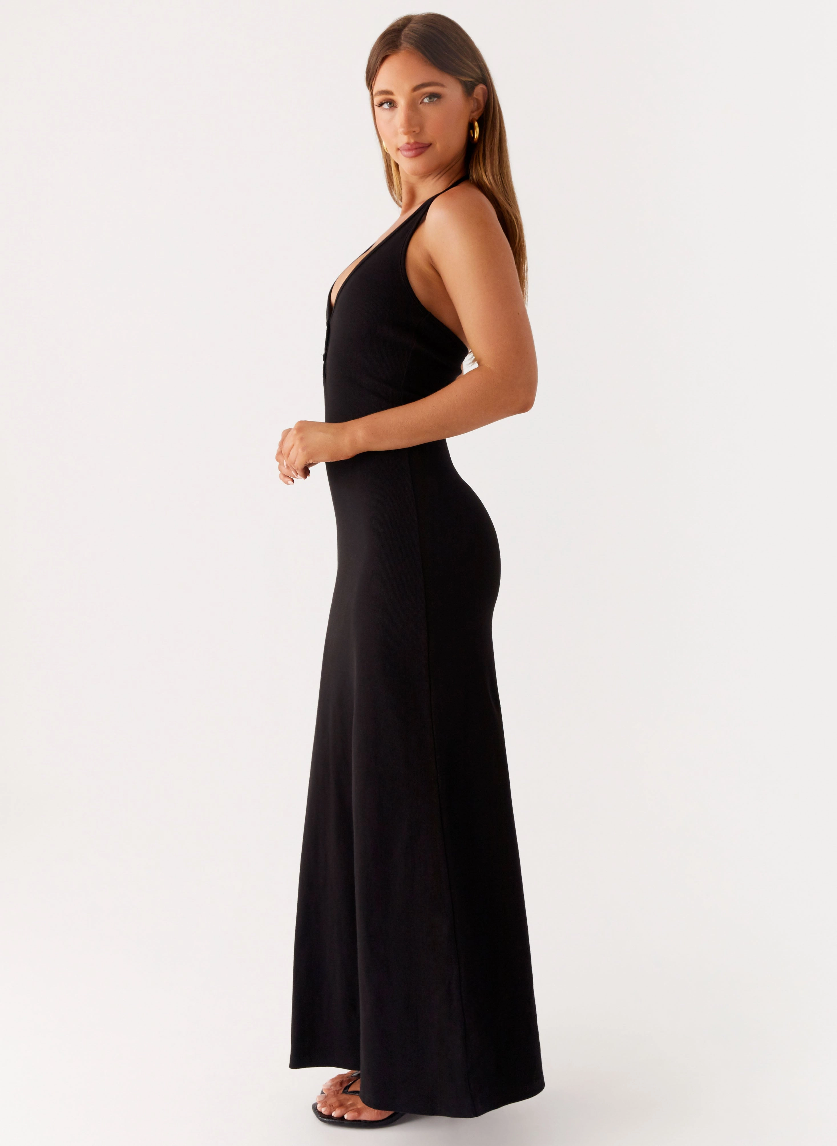 Timeless Wear Slim-fit Yaselle Button Front Maxi Dress - Black
