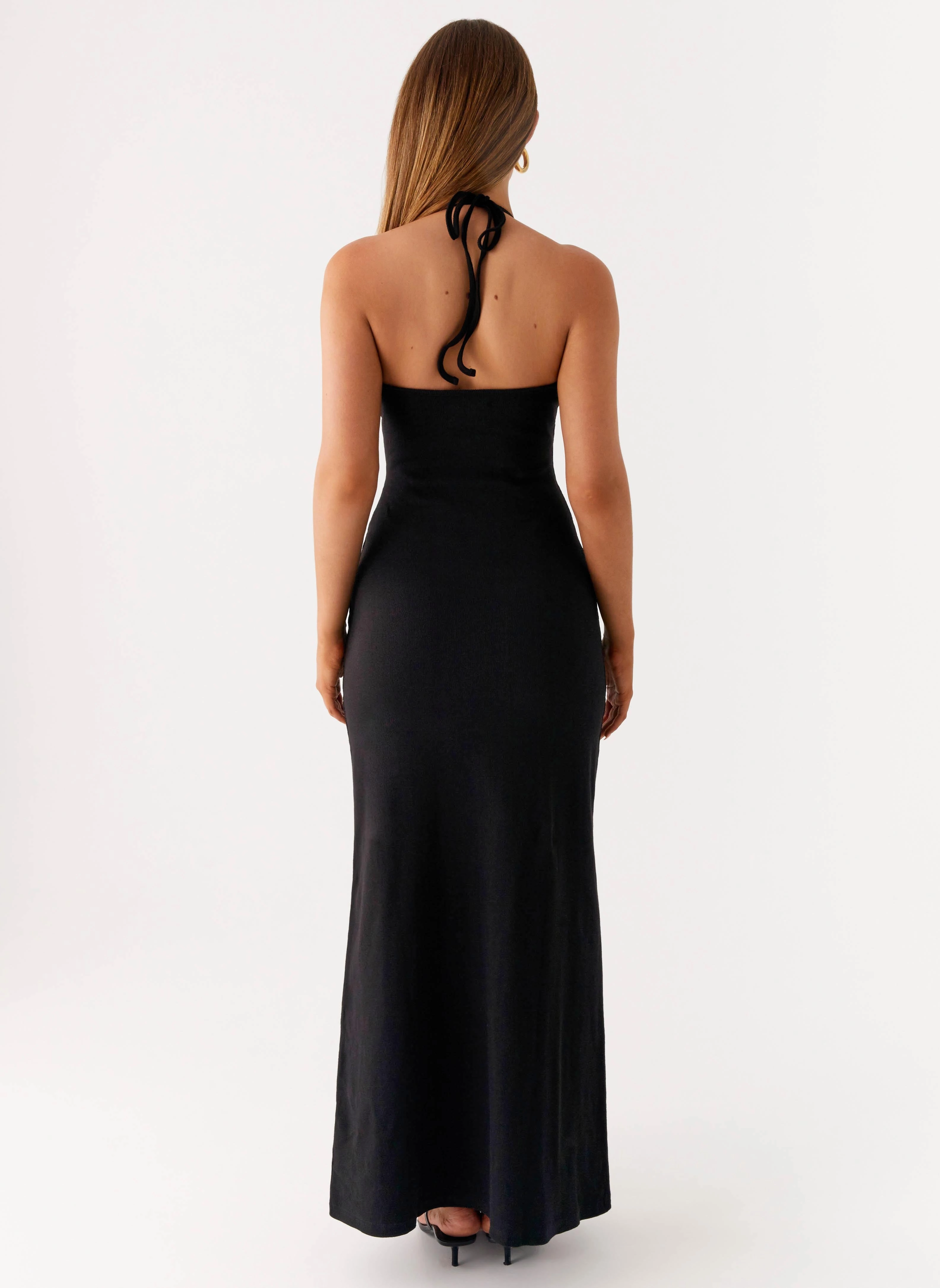 Structured-Shape Minimal Curve Yaselle Button Front Maxi Dress - Black