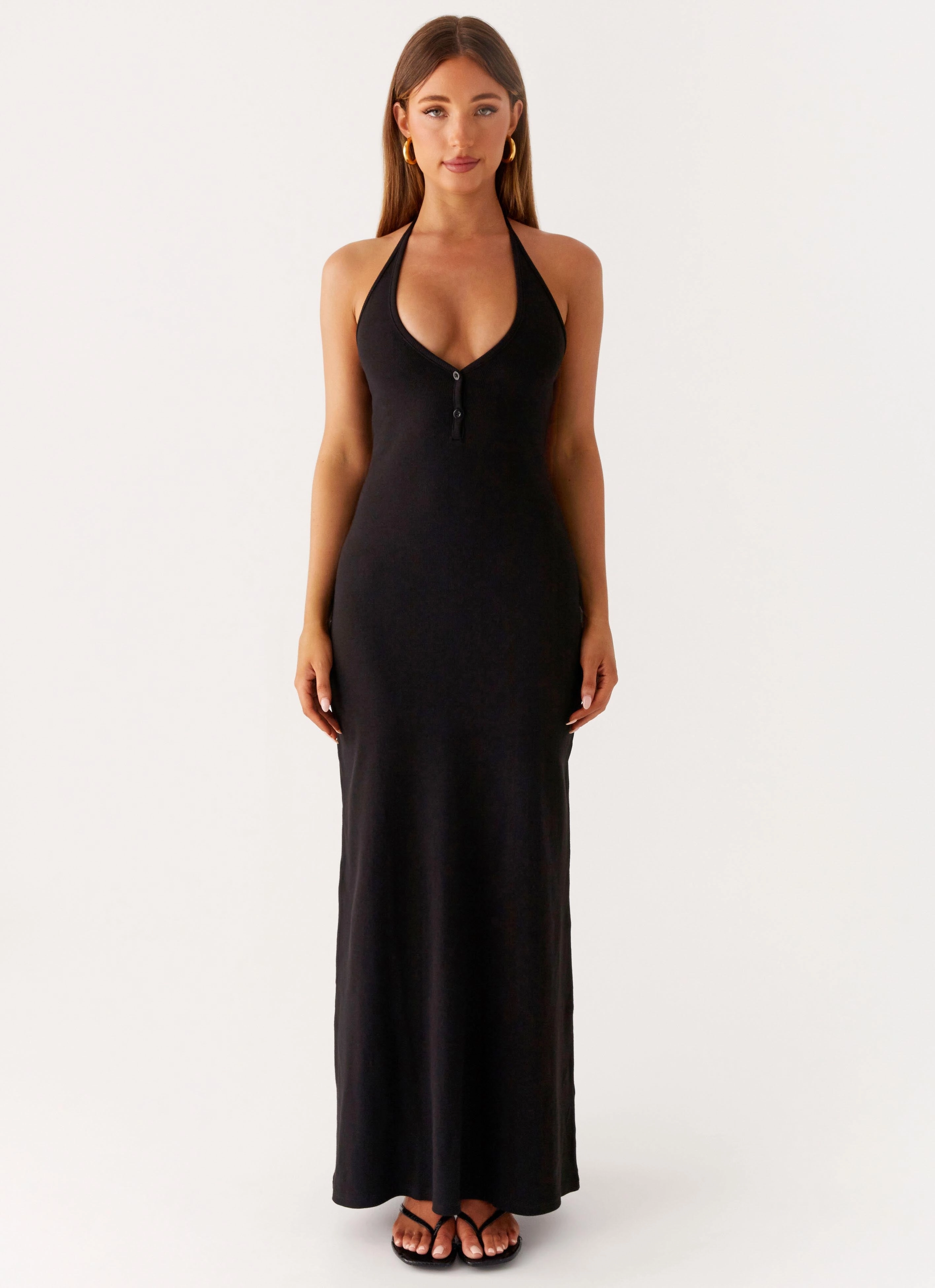Yaselle Button Front Maxi Dress - Black Timeless Energy Smart Layer