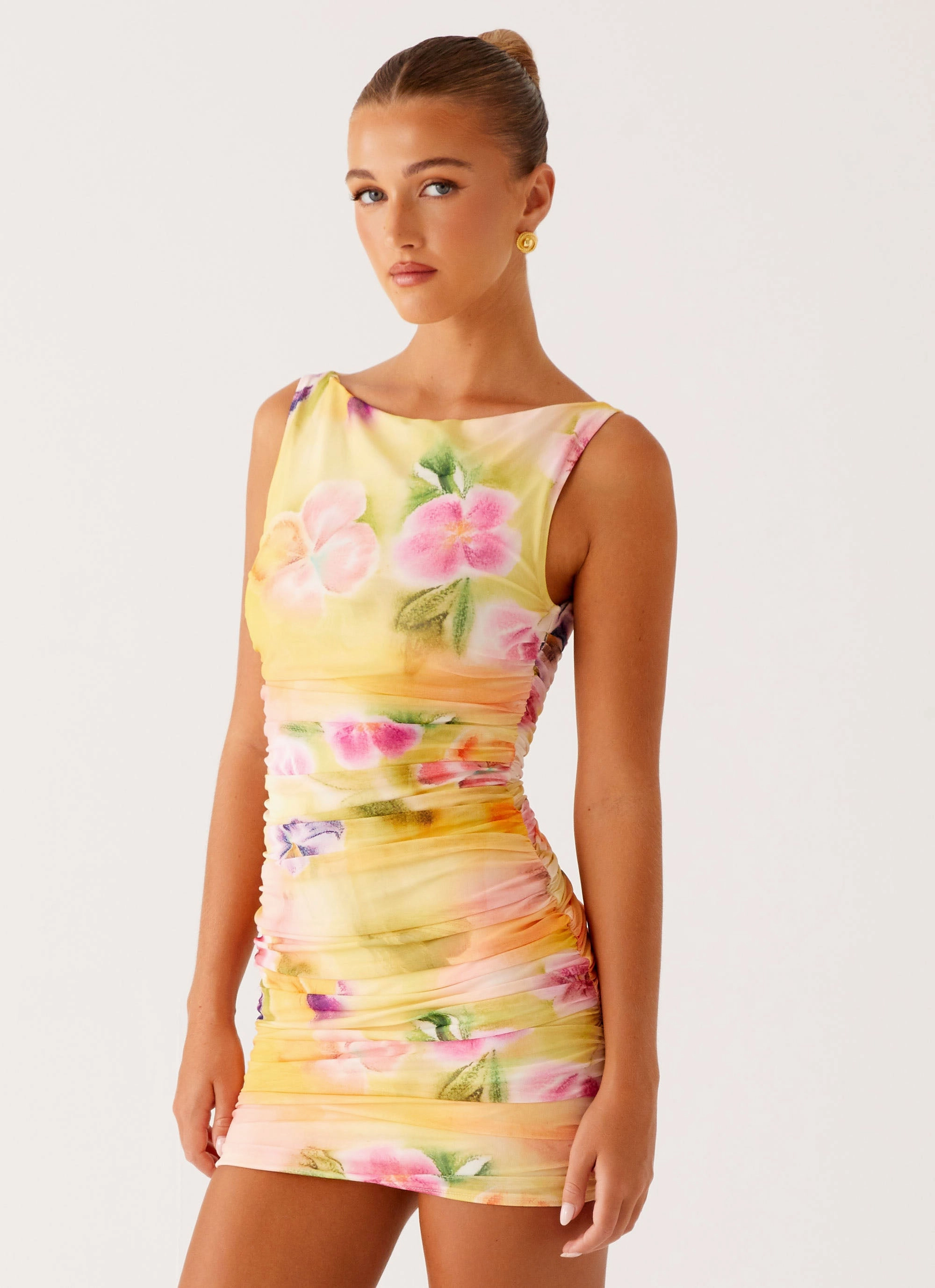Contrast-Panel Yennifer Mini Dress - Sunburst Floral