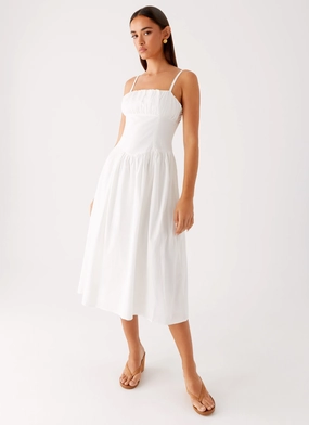 Phillipa Midi Dress - White Lunch Date Timeless Shape