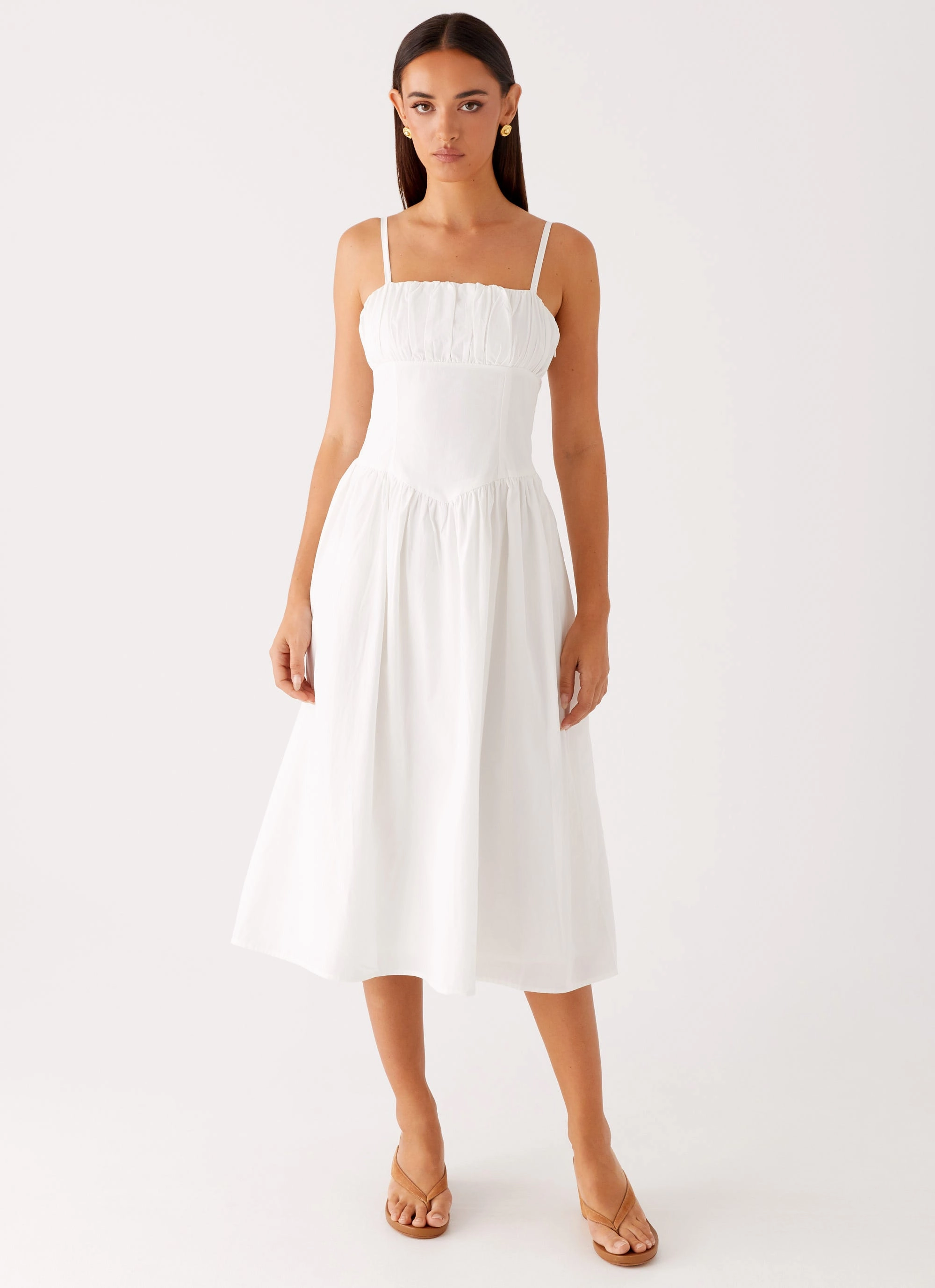 Soft fabric piece Phillipa Midi Dress - White