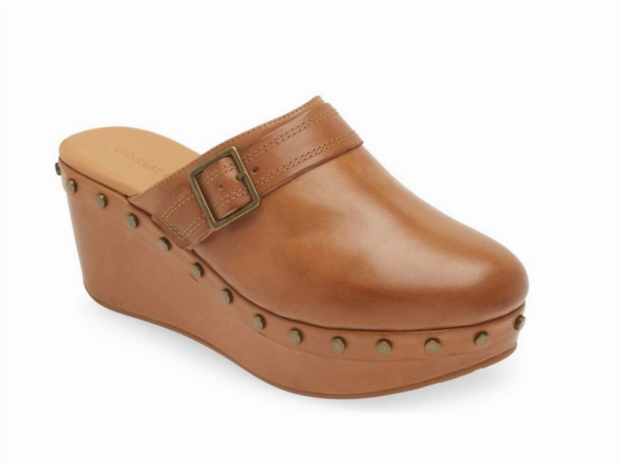 Yogi Wedge Mule In Tan Leather Lightweight Material