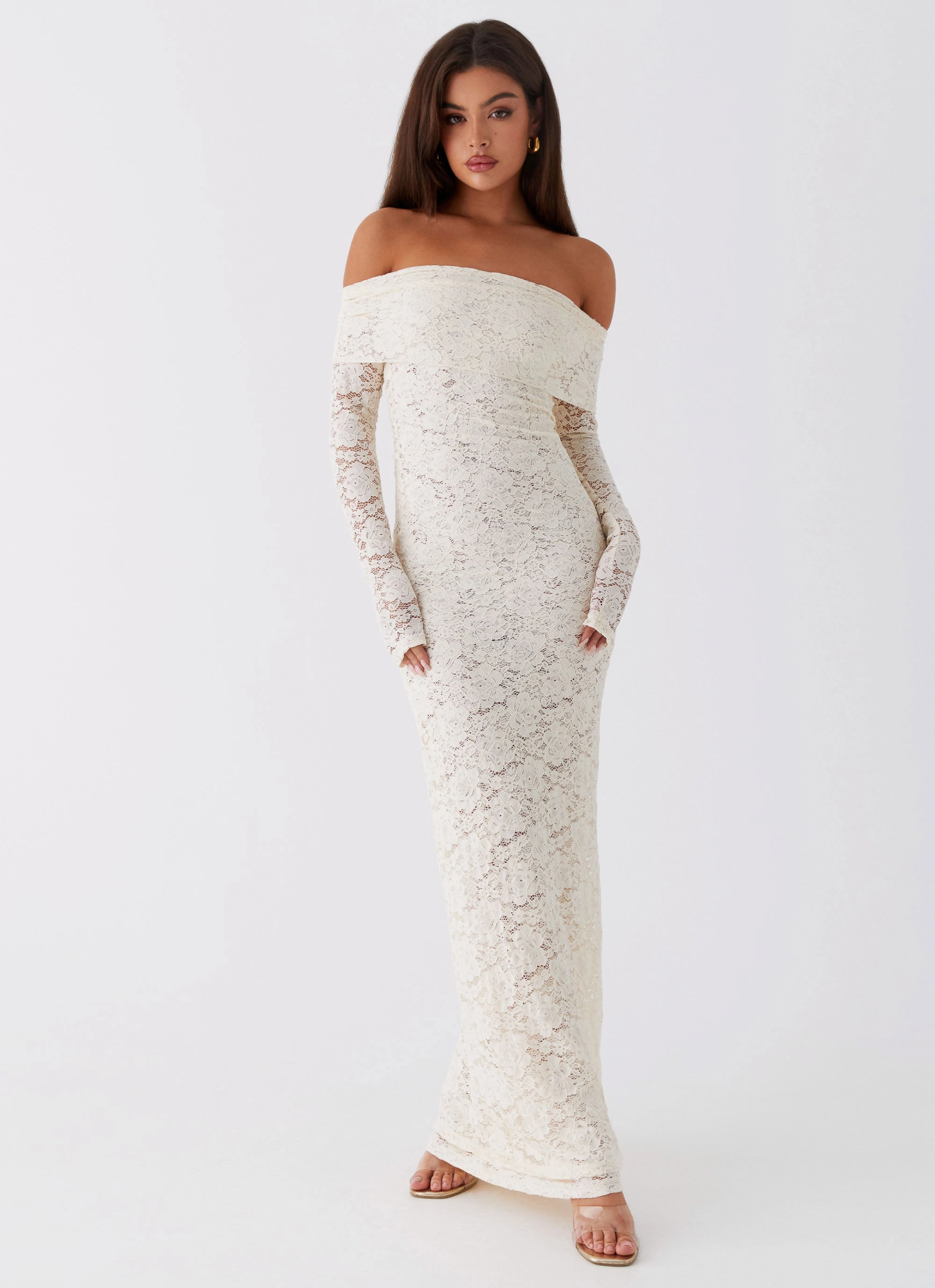 Contrast-Lining Yours Always Lace Maxi Dress - Ivory