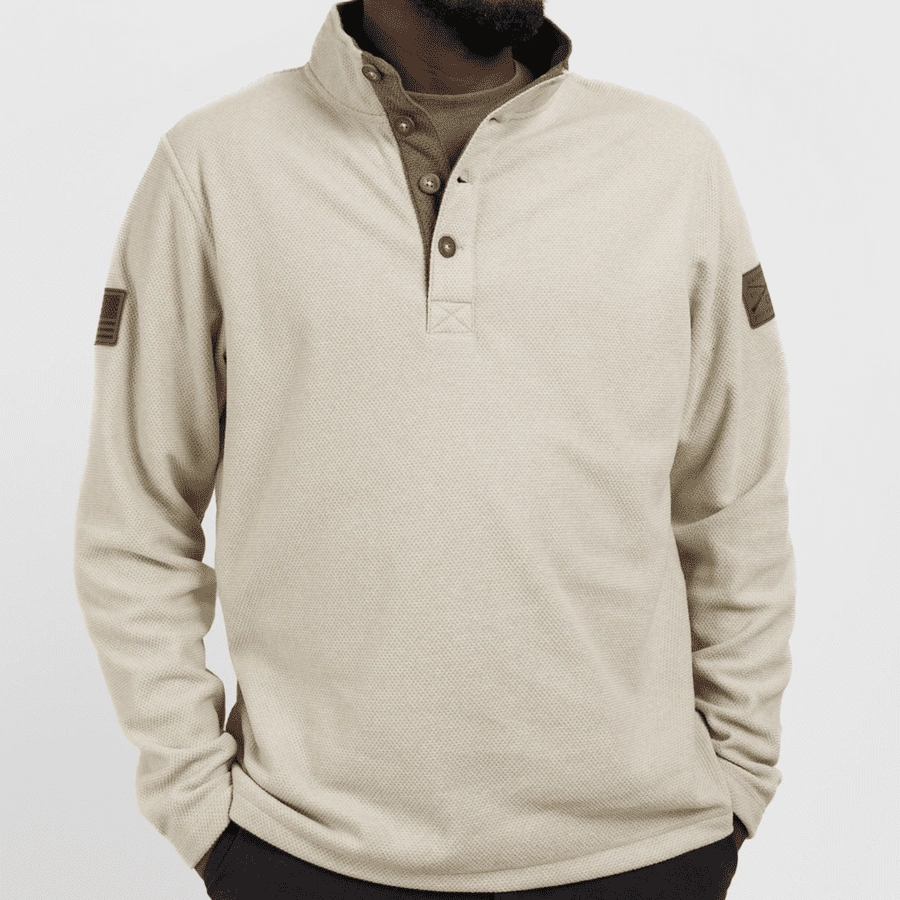 Fleece Henley - Sand Vintage feel