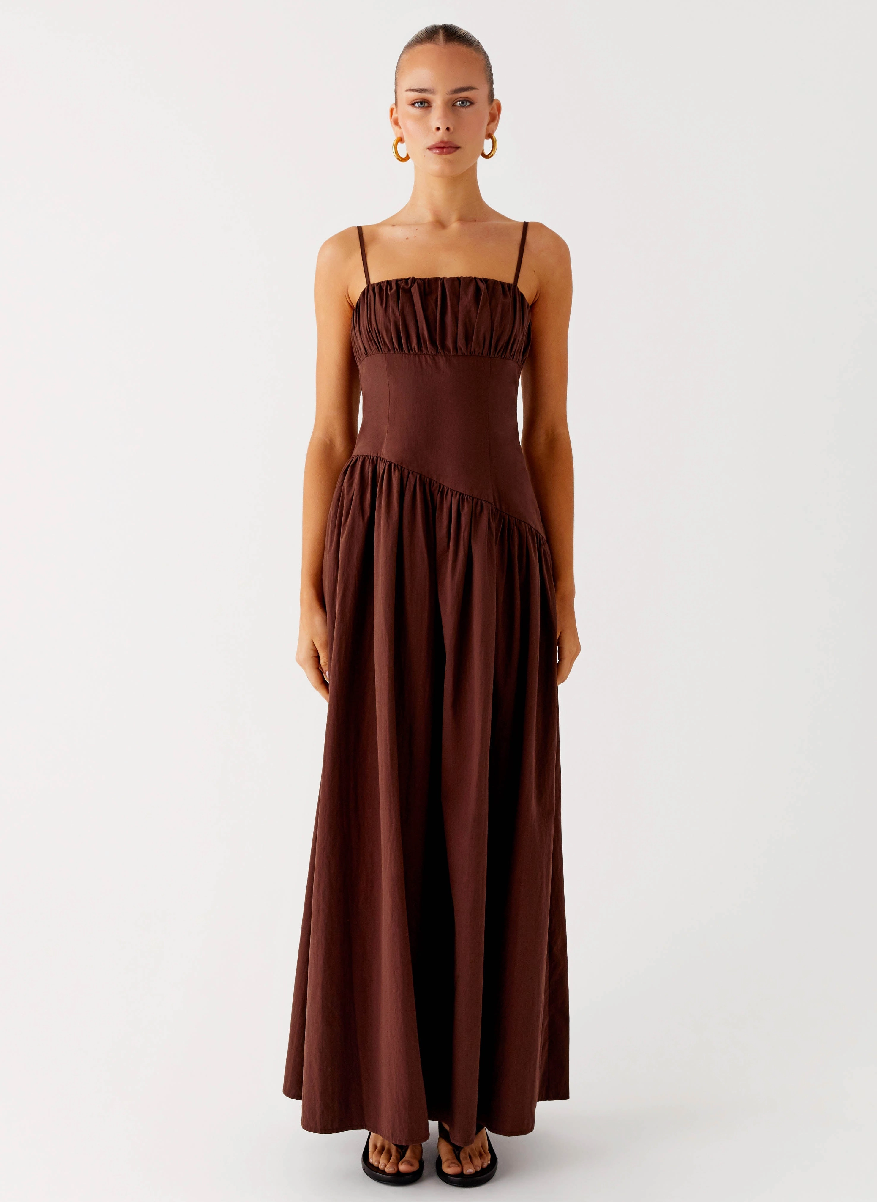 Yuna Drop Waist Maxi Dress - Chocolate Professional Comfort