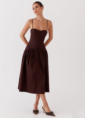 Elegant Simplicity Emerging-Brand Yvette Corset Midi Dress - Chocolate