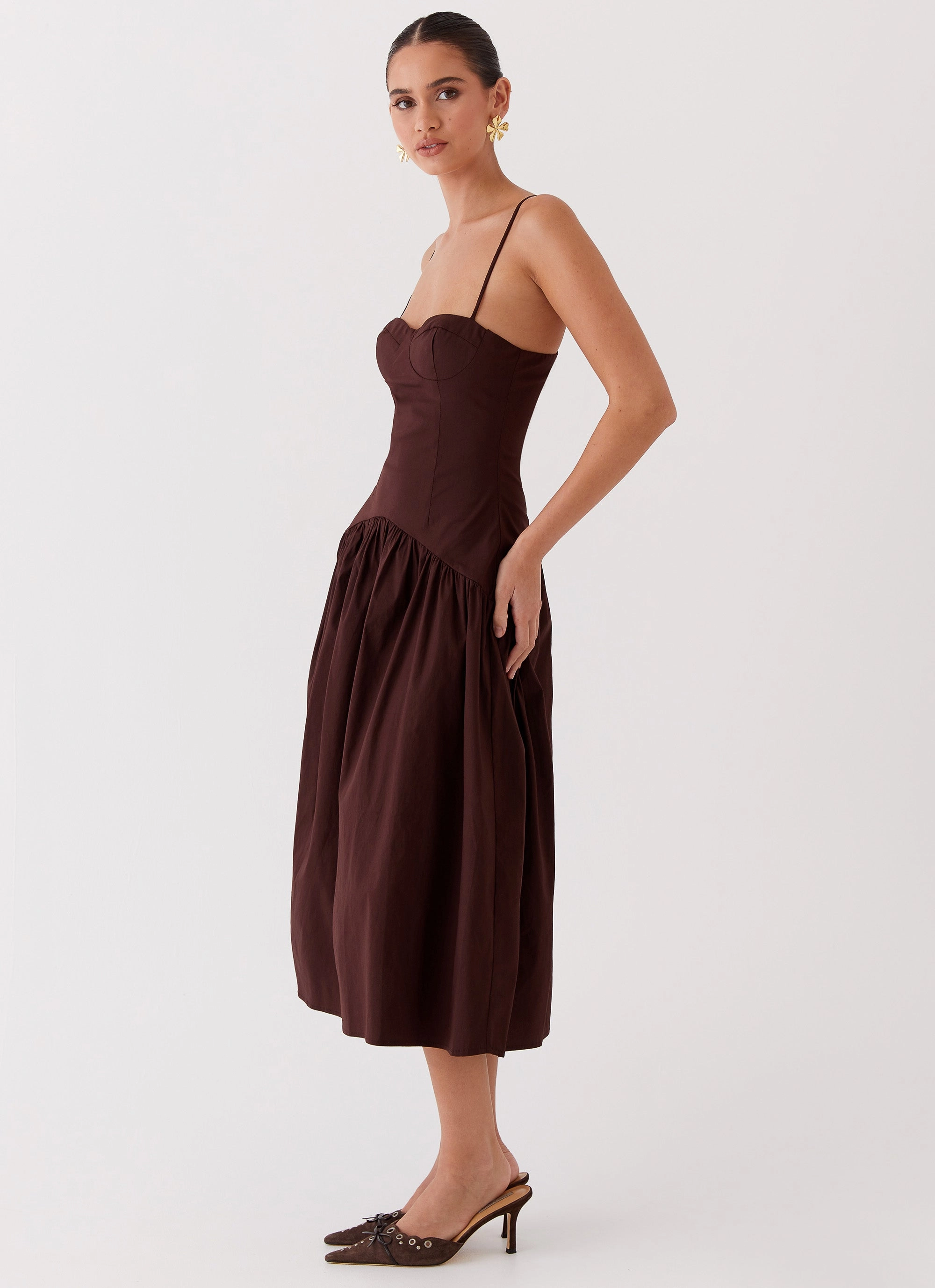 Occasion Ready Yvette Corset Midi Dress - Chocolate