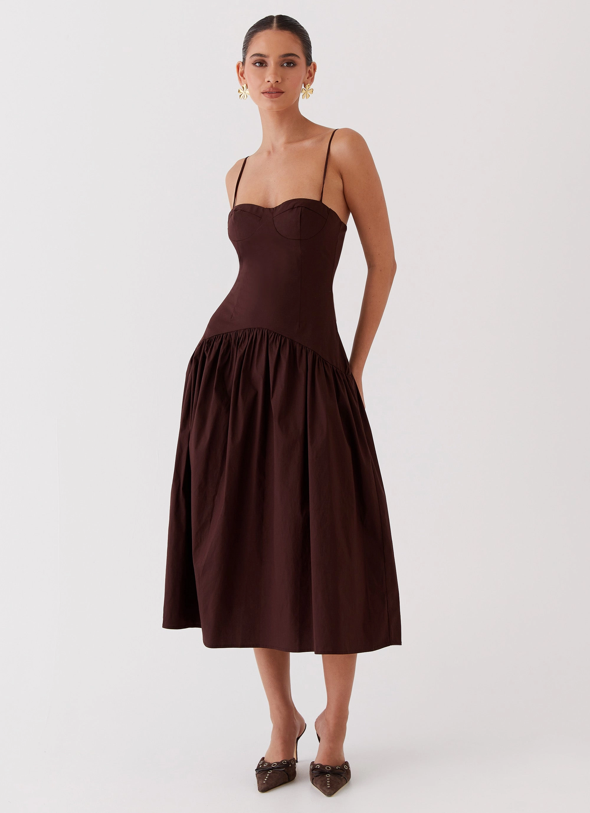 Light Fall Yvette Corset Midi Dress - Chocolate
