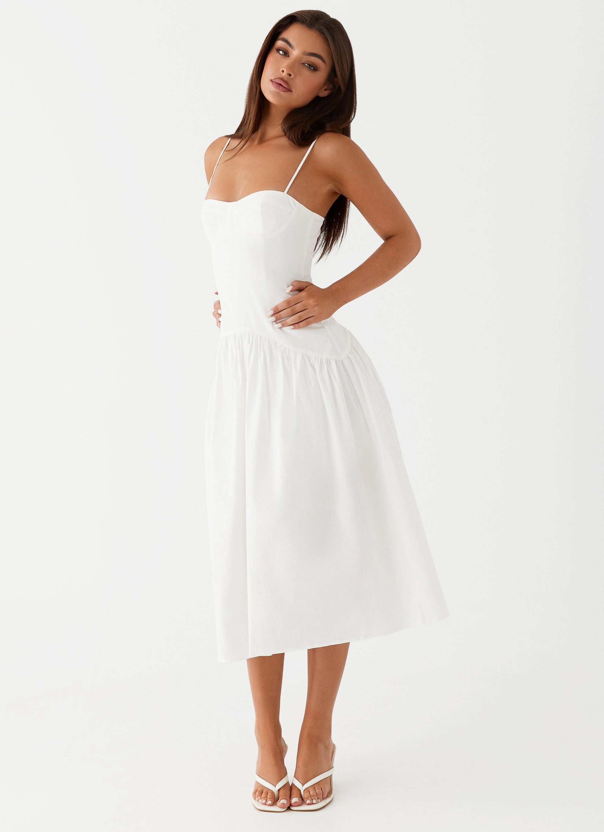 Yvette Corset Midi Dress - White Timeless Comfort Wear Adjustable Straps
