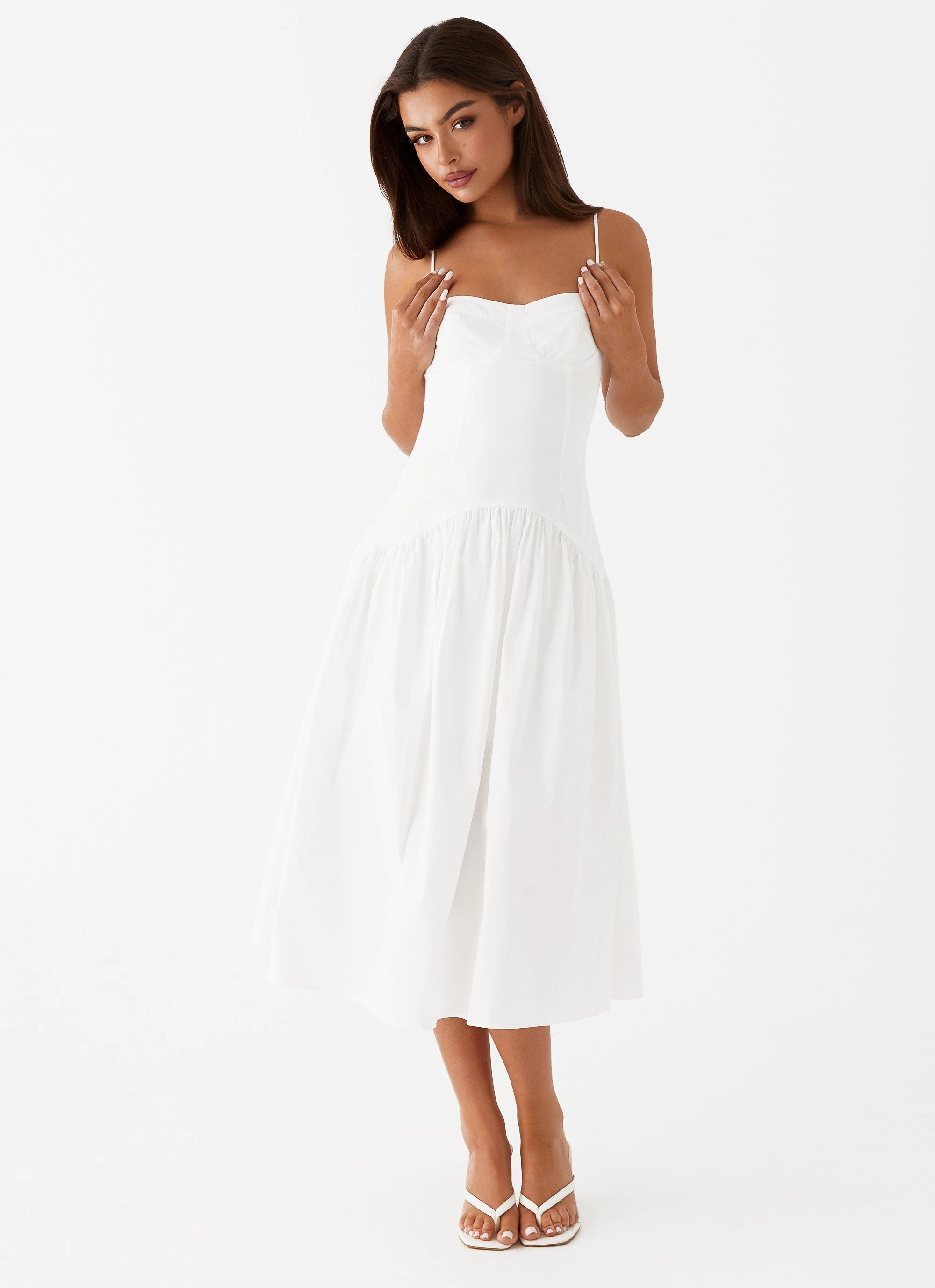 Yvette Corset Midi Dress - White Feminine flowing piece