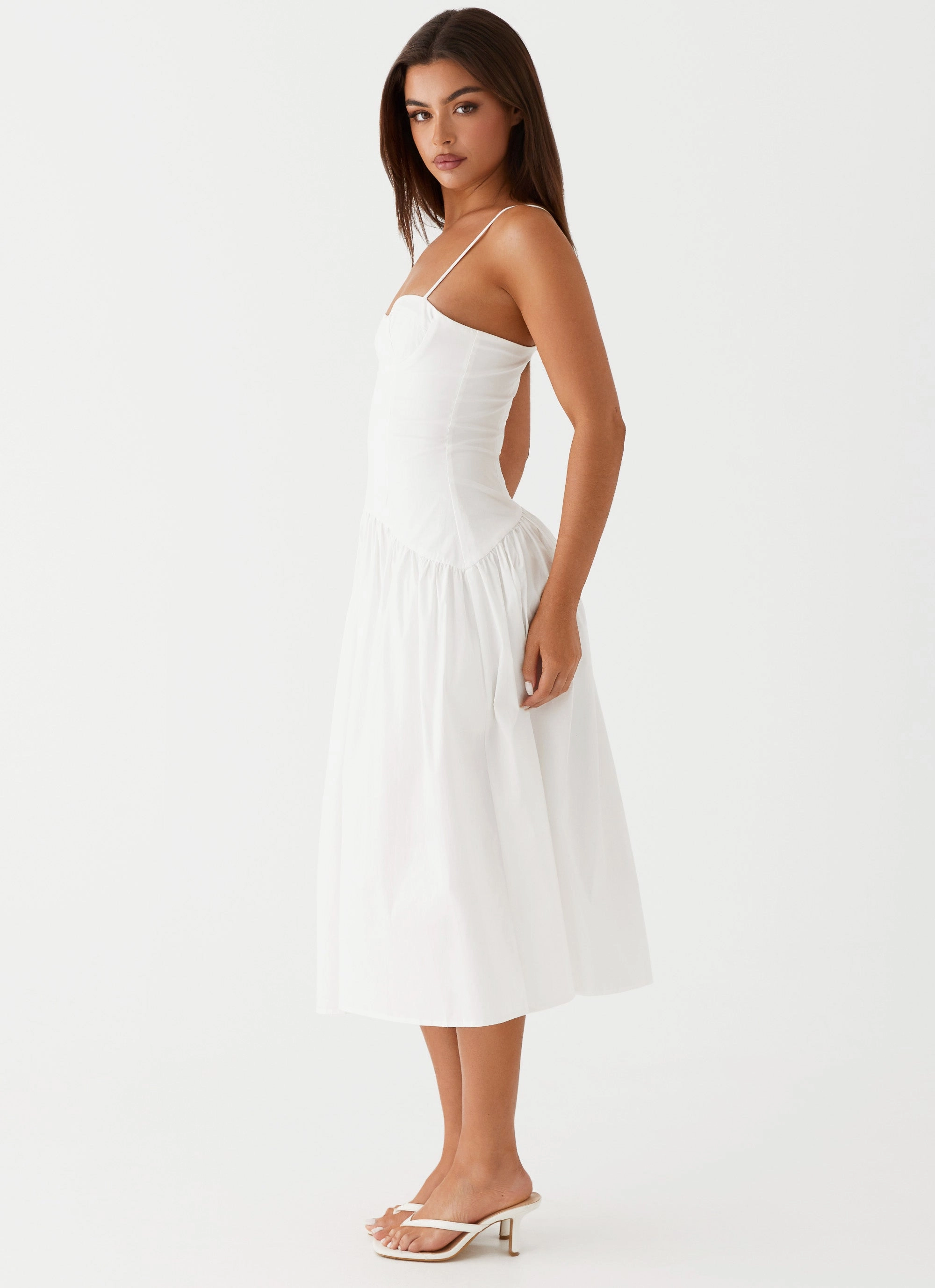 Spring Flow Yvette Corset Midi Dress - White