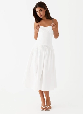 Yvette Corset Midi Dress - White Feminine flowing piece