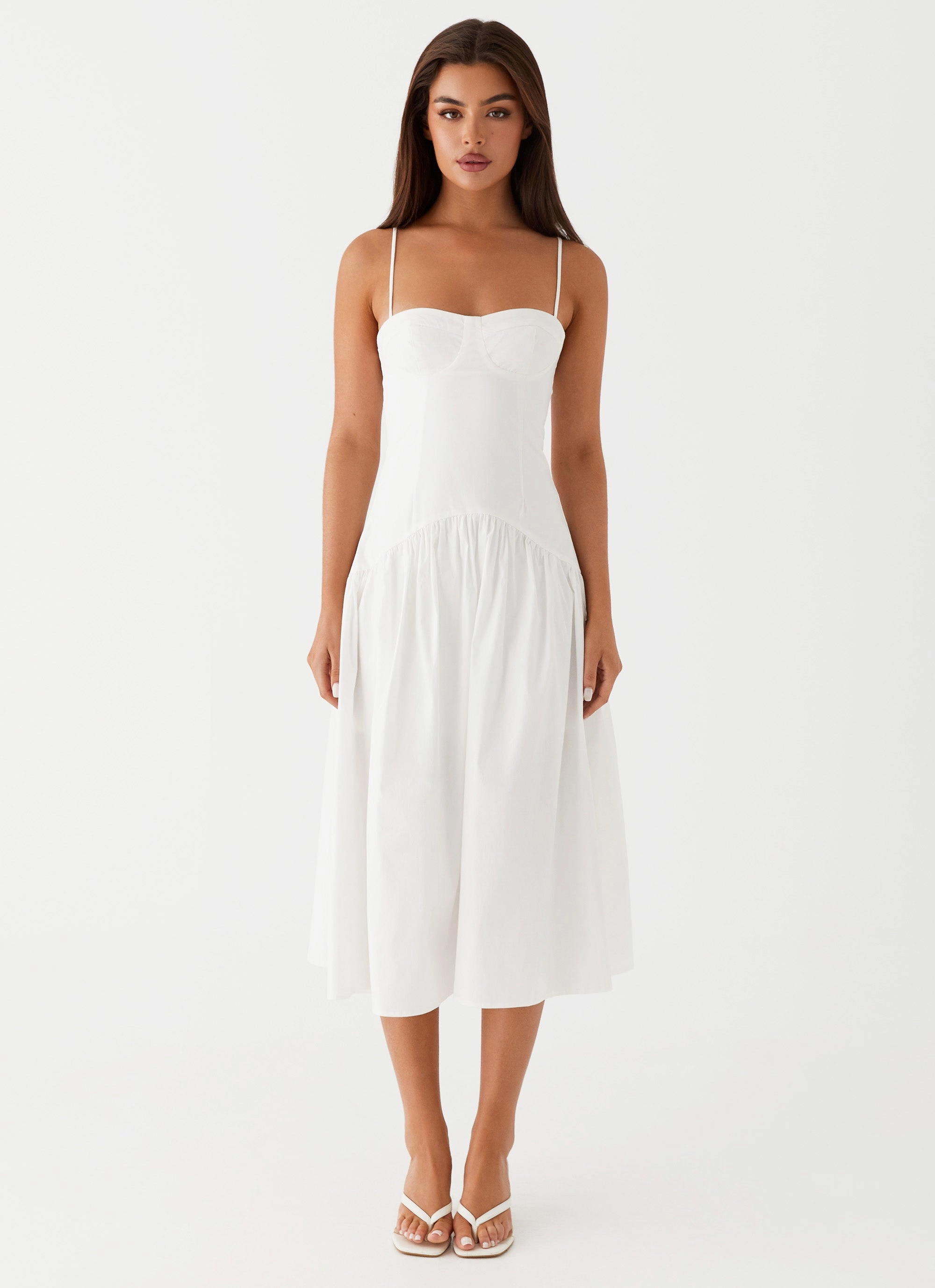 Silky texture Yvette Corset Midi Dress - White