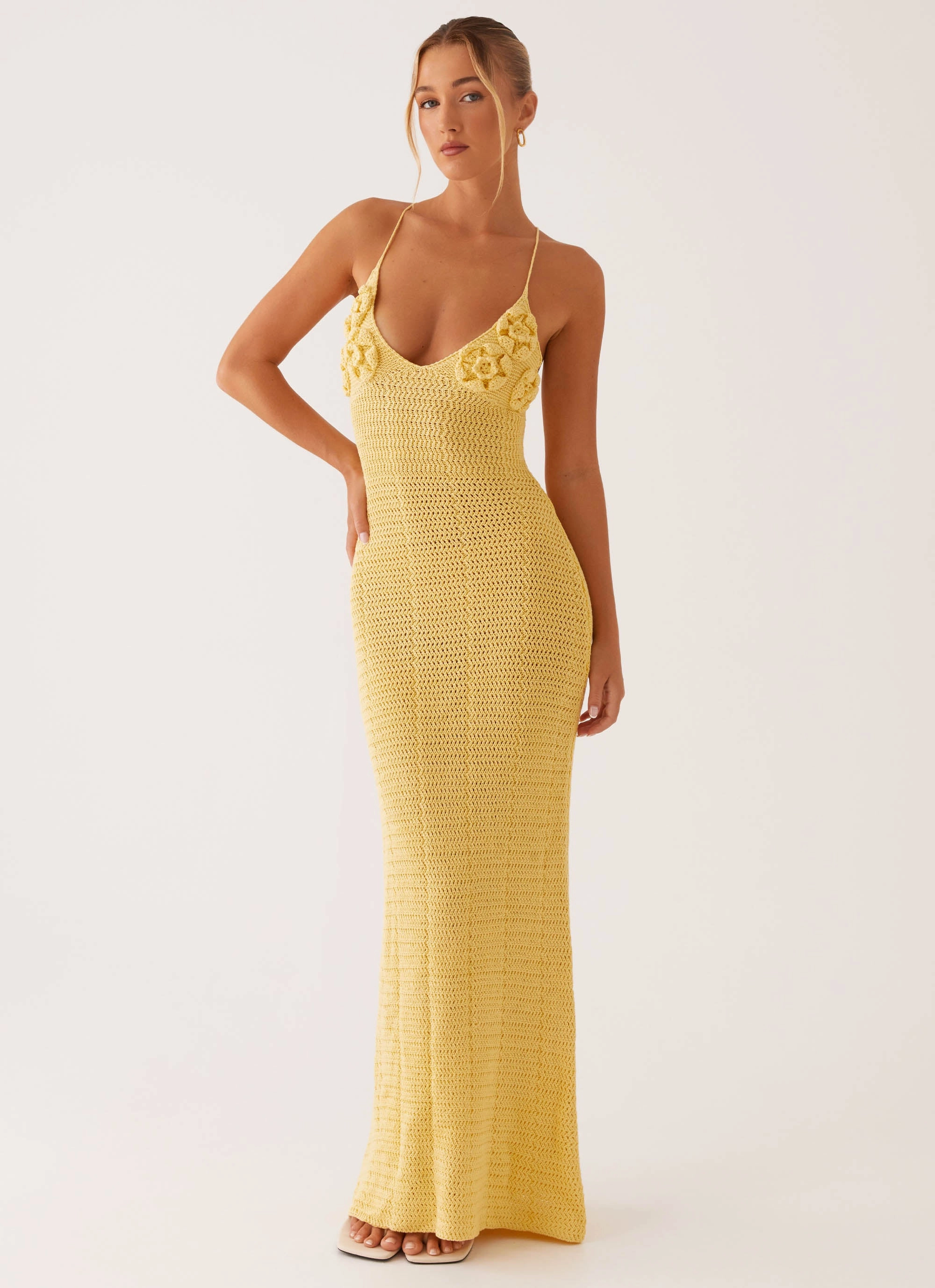 Zara Rose Crochet Maxi Dress - Yellow Bloom Soft Work Fitwear