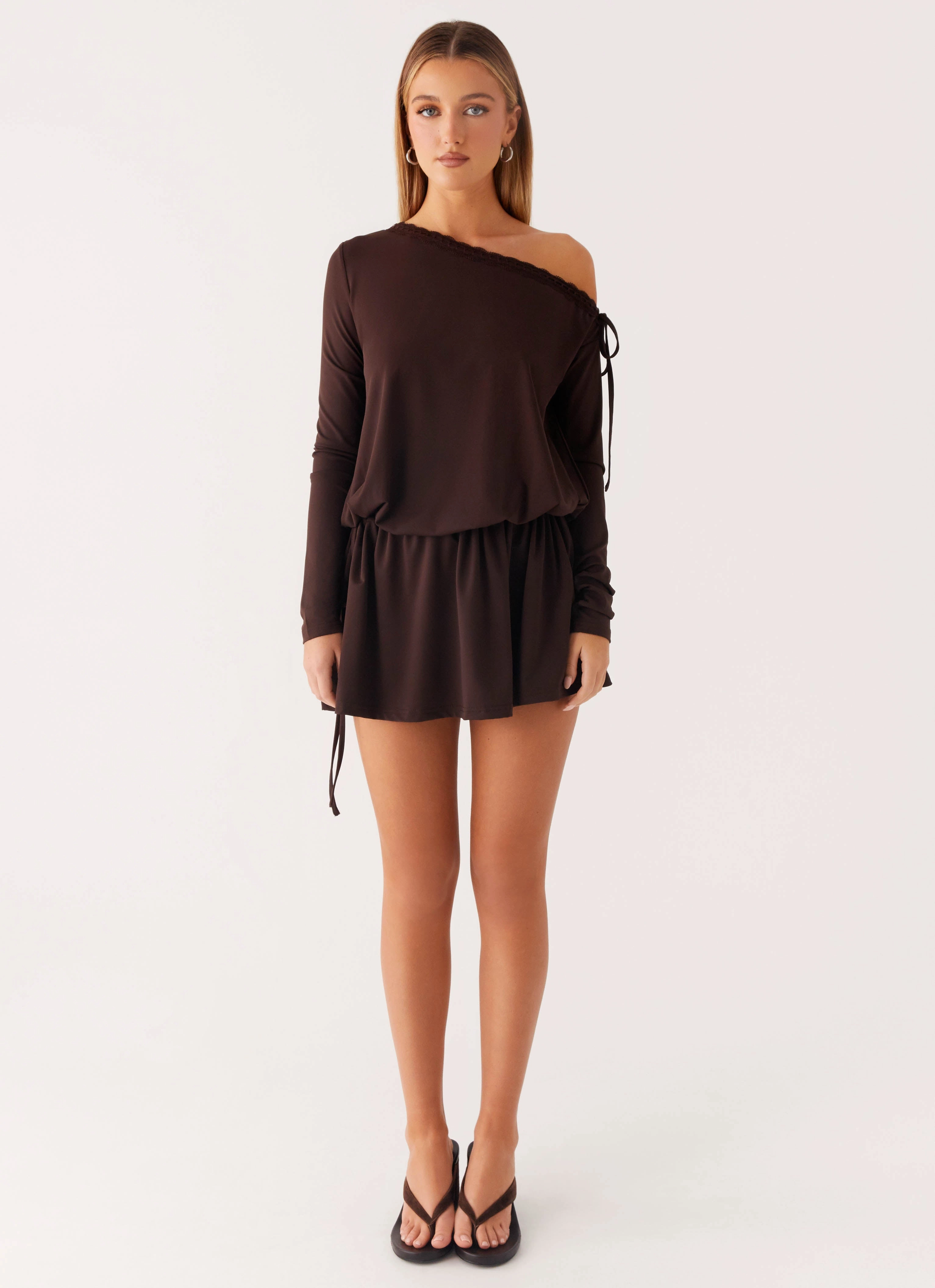 Zinnia Mini Dress - Chocolate Satin Touch