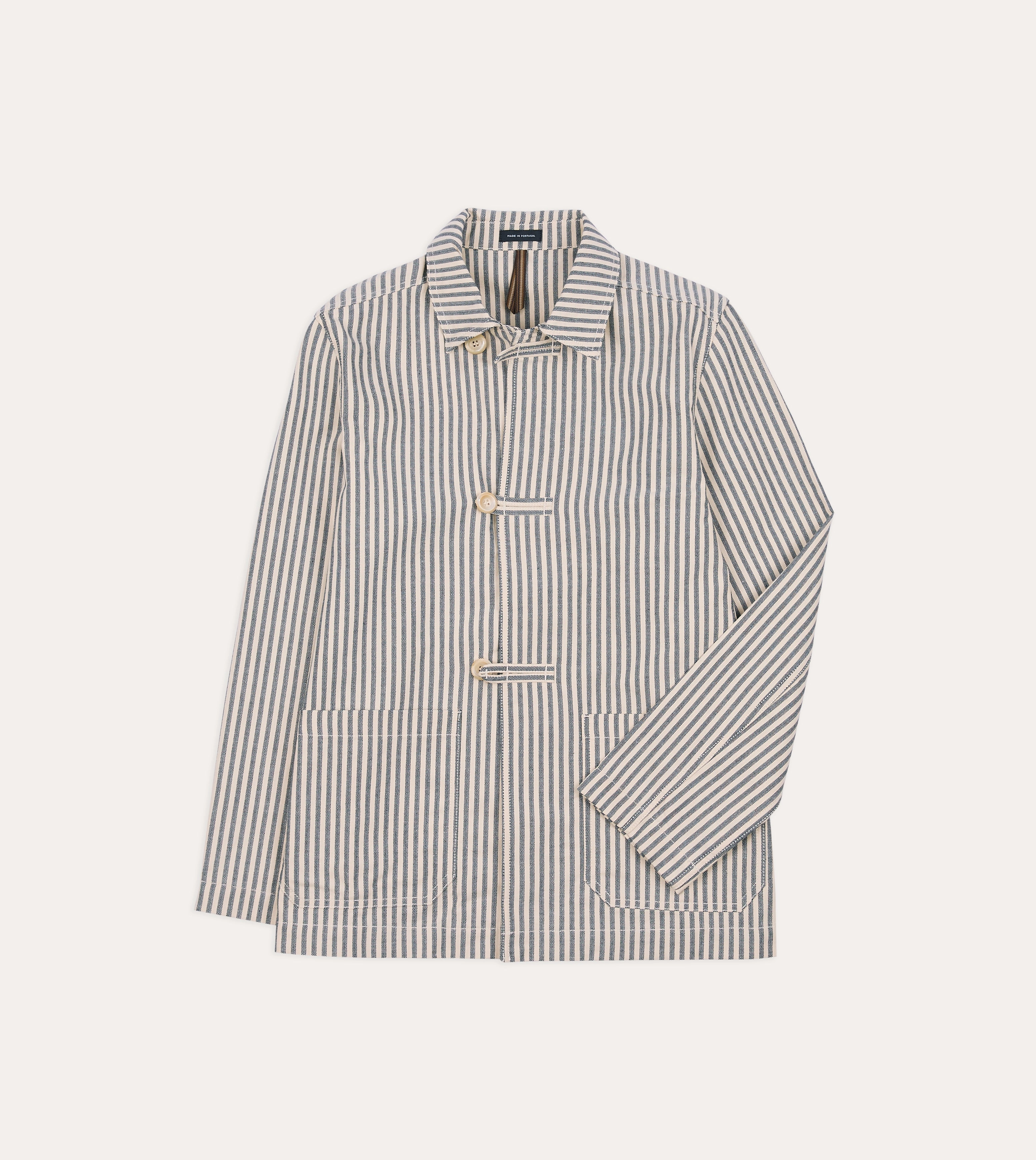 Printed Blue and Ecru Stripe Cotton-Linen Deck Chore Jacket