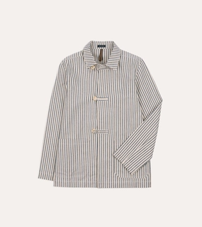 Printed Blue and Ecru Stripe Cotton-Linen Deck Chore Jacket