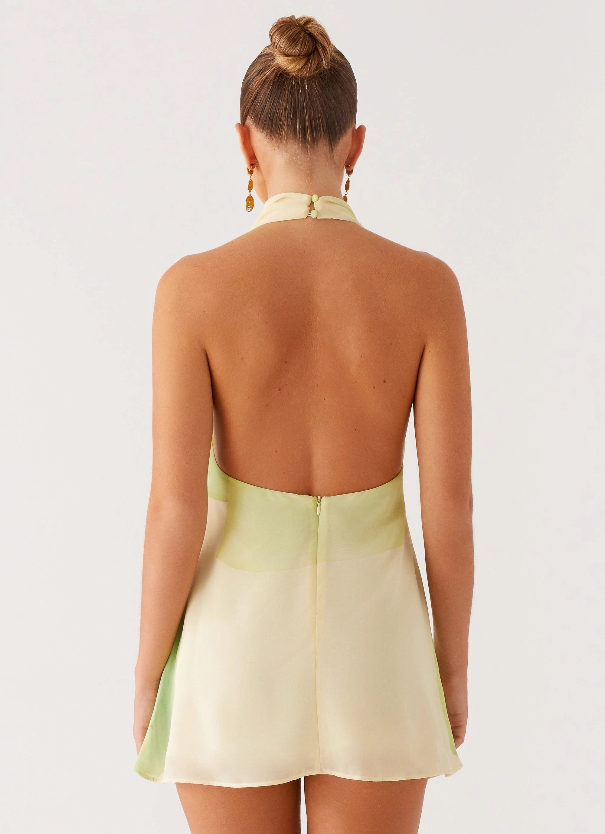 Zofia Cowl Neck Mini Dress - Green Floral Daytime Look Light Aesthetic